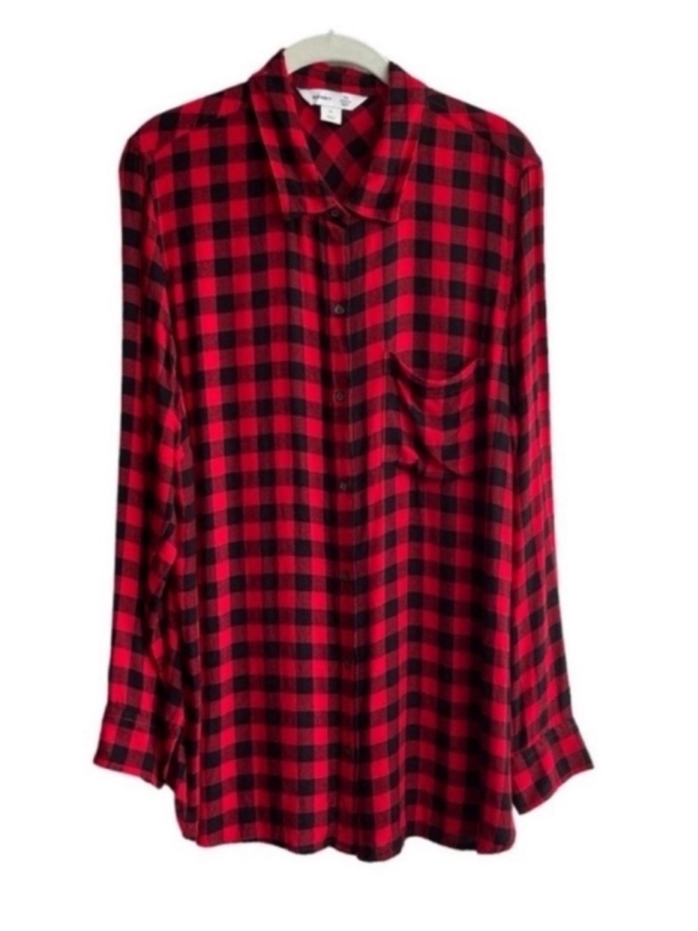 Old Navy Button Down Shirt Classic Chest Pocket Buffalo Plaid Red Black Size XL